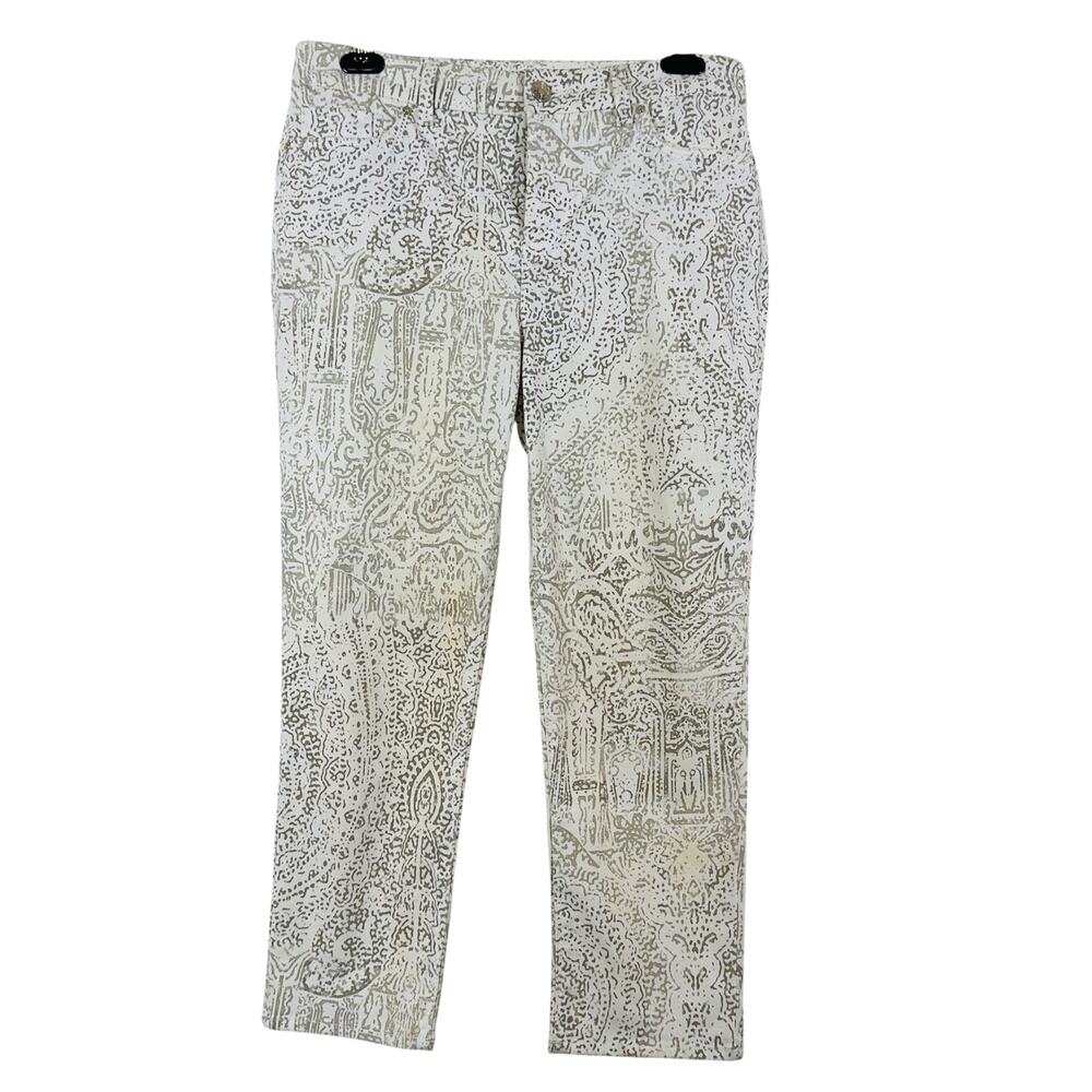 Chico’s So Slimming Crop Pants Cream & light Olive Print Size 0